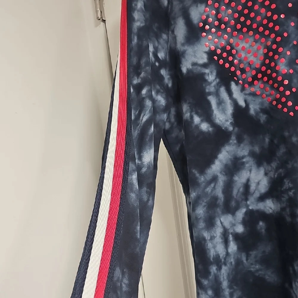 Tommy Hilfiger Women Blue Tie Dye Sweatshirt Drees S Heart Side Stripe. - Picture 2 of 11